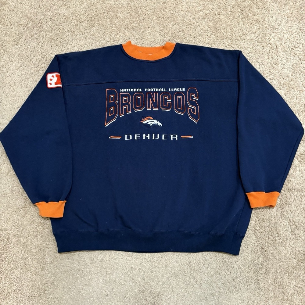 Vintage 90s Denver Broncos Crewneck Men's Large Blue Sweatshirt NFL Lee Sports